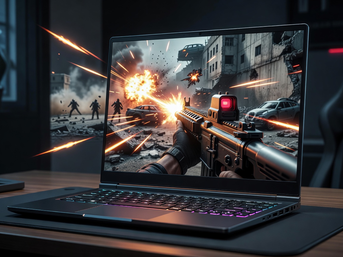 High refresh rate gaming laptop display showing vivid fast-paced action without motion blur
